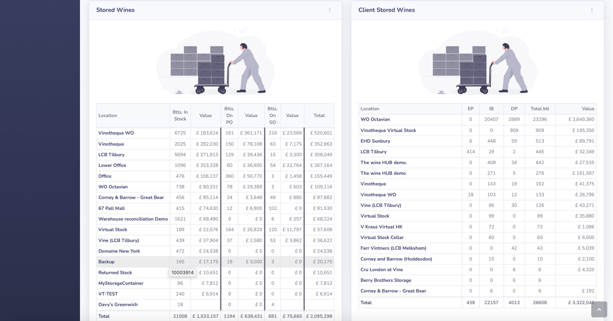 wine storage inventorying