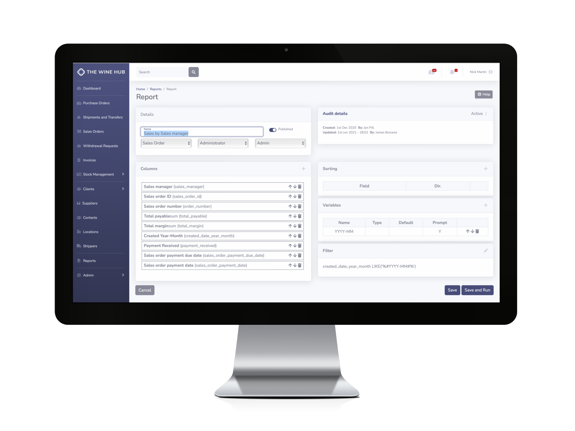 The Hub - ERP for the wine industry - Dashboard