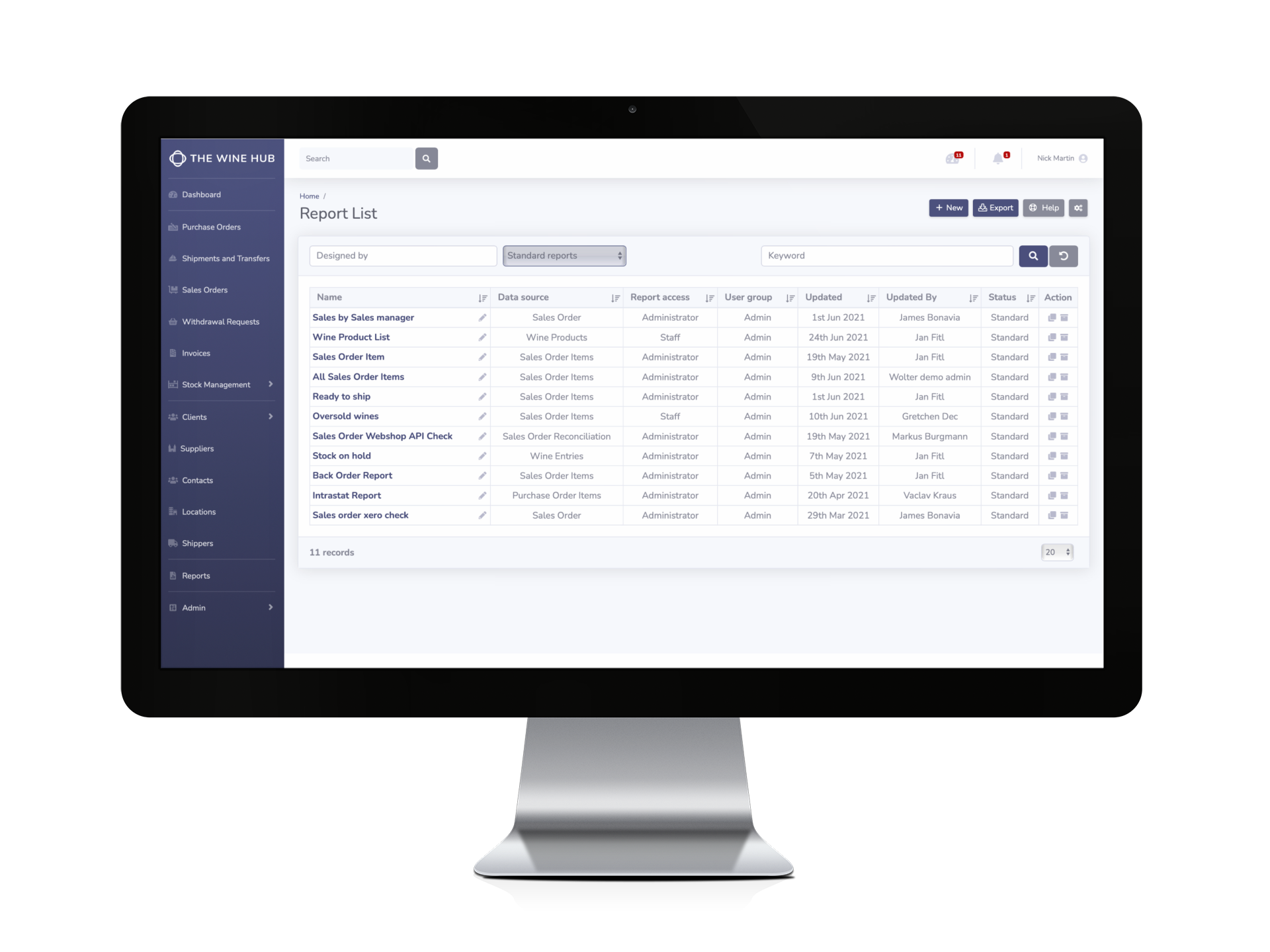 The Hub - ERP for the wine industry - Dashboard