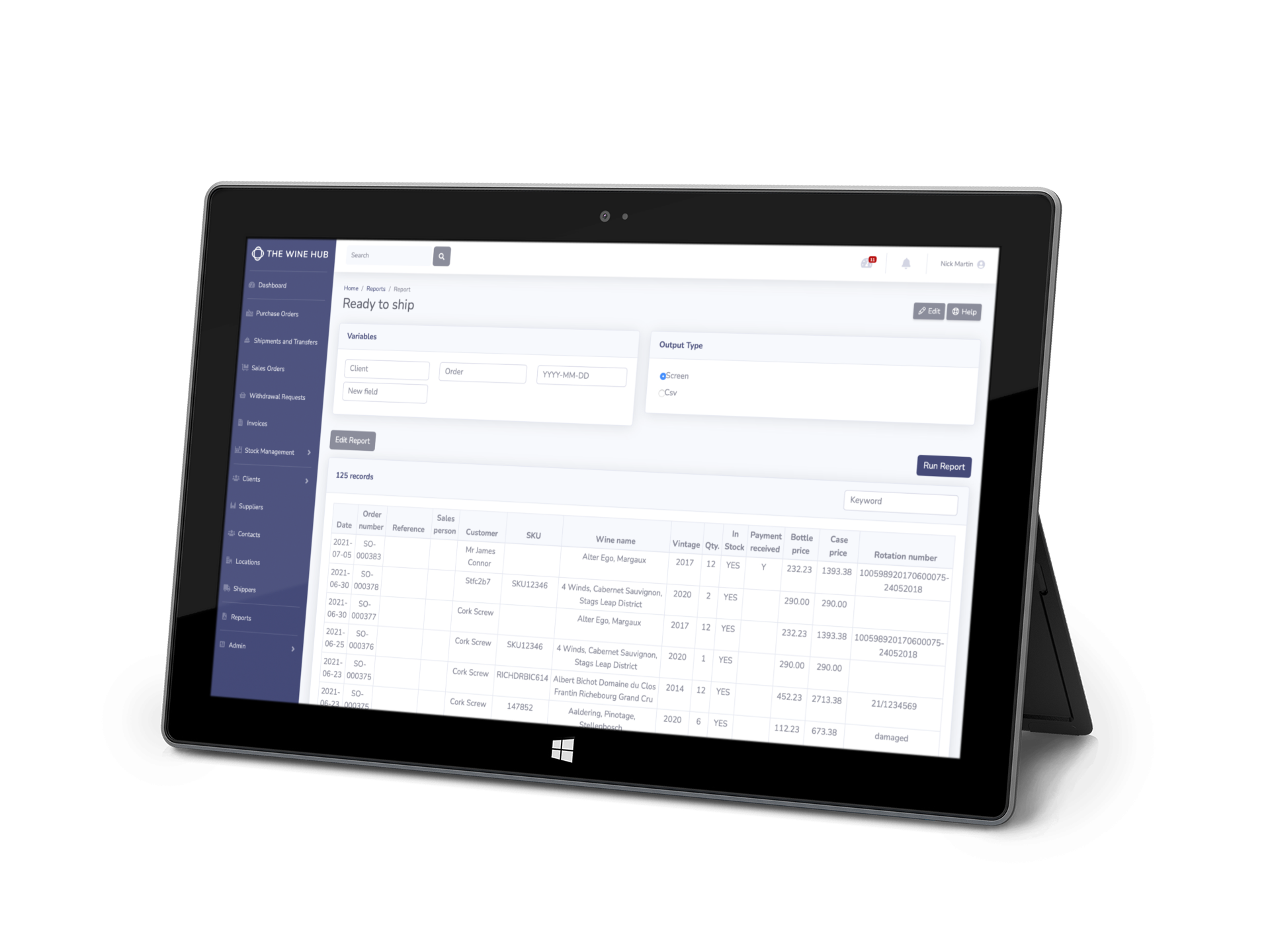 The Hub - ERP for the wine industry - Dashboard