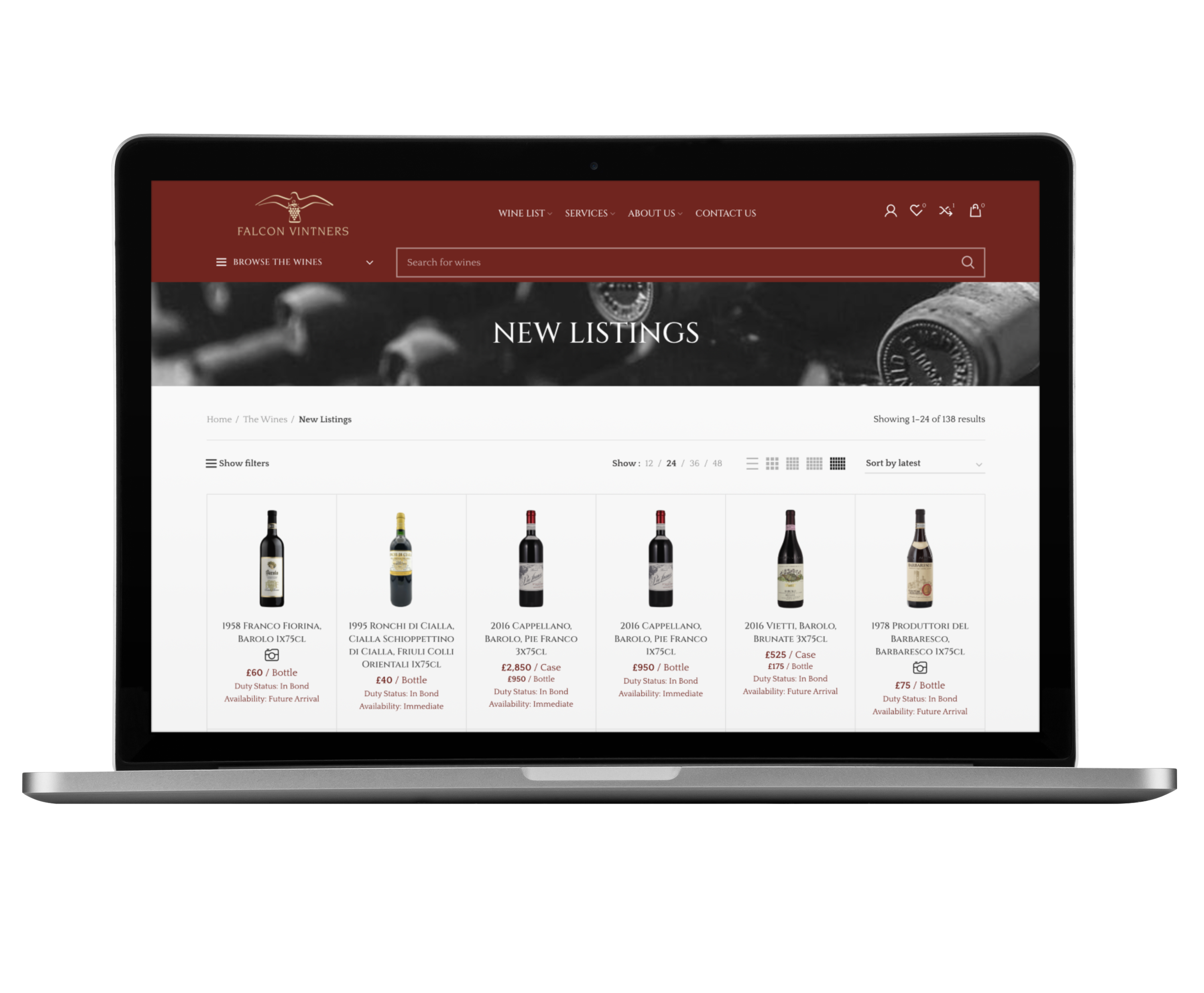 Falcon Vintners Hub webshop ecommerce for the wine industry